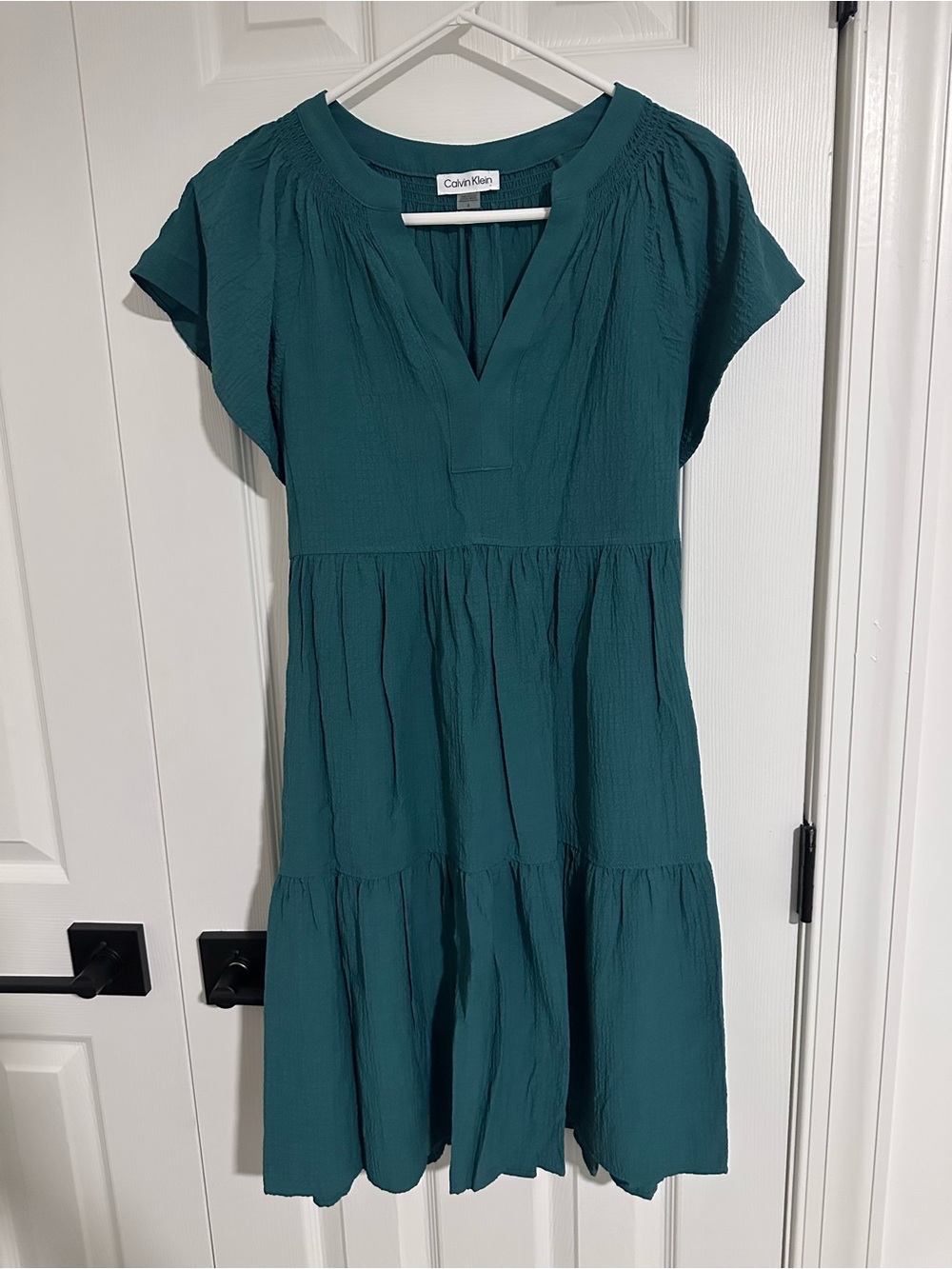 Calvin Klein Teal Tiered V-Neck Midi Dress